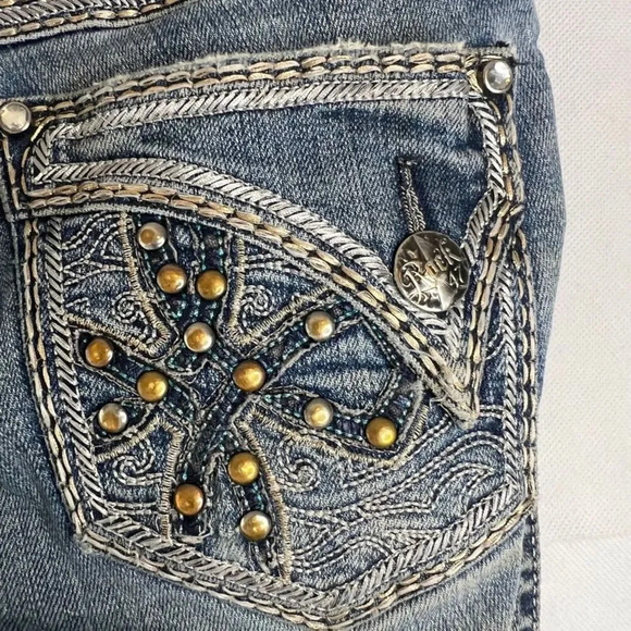 Rock 47 by Wrangler Low Rise Y2k Embellished Bootcut Denim Blue Jeans Sz 30/34 - Picture 5 of 10